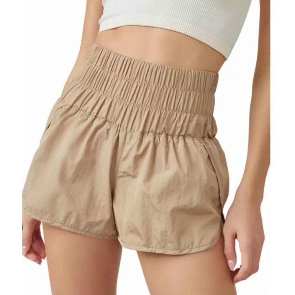 Free People Fp Movement Thewayhome High Rise Pull-On Shorts Varsity Beige L Nwot